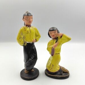 VTG ABCO Chalkware Asian Figurines Pair Hand Painted Alexander Backer **PLZ Read